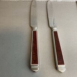 Yamazaki‎ Krystallos Cinnabar Stainless Flatware Knife (2) Japan 9 1/4" Brown